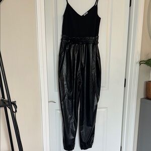 Rue21 Black Leather Jumpsuit with Spaghetti Straps